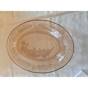 Vtg SHARON "CABBAGE ROSE" Pink 12.5" PLATTER - Federal Depression Glass *1 Chip*
